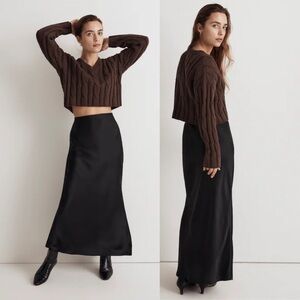 Madewell Cozy Cable Knit Cropped Sweater Brown Size S Chic Minimalist Essential